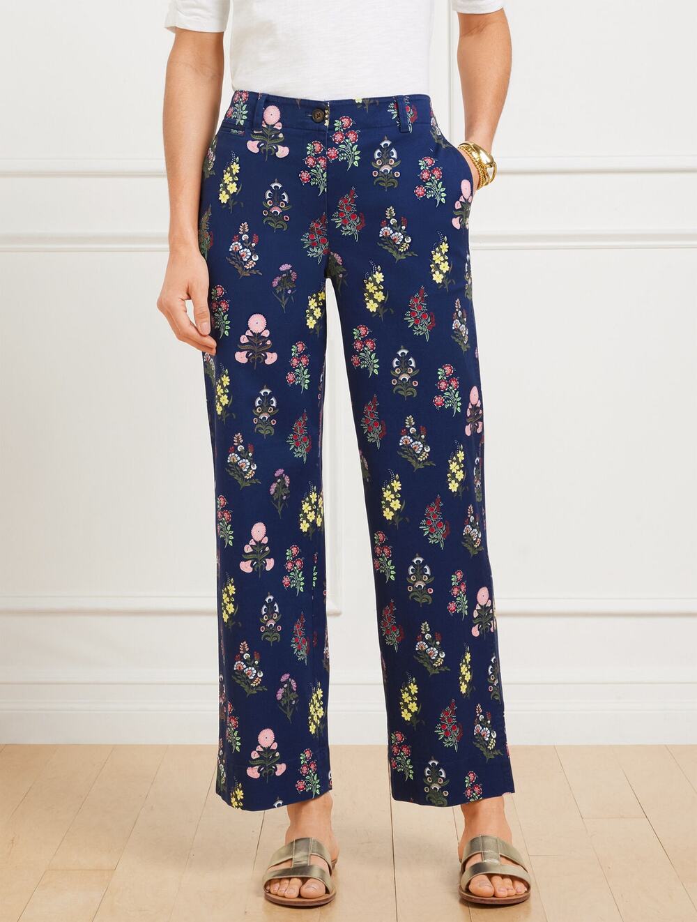 NWT Talbots Floral Print Wide Ankle Twill Pant